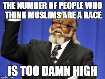 Too Damn High | THE NUMBER OF PEOPLE WHO THINK MUSLIMS ARE A RACE; IS TOO DAMN HIGH | image tagged in memes,too damn high | made w/ Imgflip meme maker