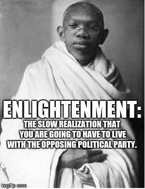 Enlightenment | ENLIGHTENMENT:; THE SLOW REALIZATION THAT YOU ARE GOING TO HAVE TO LIVE WITH THE OPPOSING POLITICAL PARTY. | image tagged in enlightenment | made w/ Imgflip meme maker
