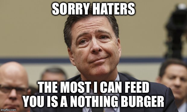 The picture he painted of the president isn't very flattering, but... | SORRY HATERS; THE MOST I CAN FEED YOU IS A NOTHING BURGER | image tagged in comey don't know,trump,russia,no collusion | made w/ Imgflip meme maker