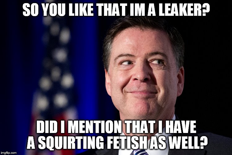 Comey the Leaker | SO YOU LIKE THAT IM A LEAKER? DID I MENTION THAT I HAVE A SQUIRTING FETISH AS WELL? | image tagged in fbi director james comey,leaker,squirting,senate,president trump,memes | made w/ Imgflip meme maker