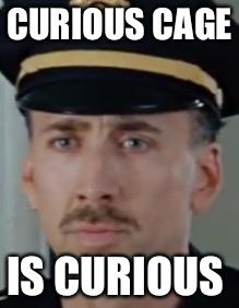 CURIOUS CAGE; IS CURIOUS | image tagged in curious cage | made w/ Imgflip meme maker
