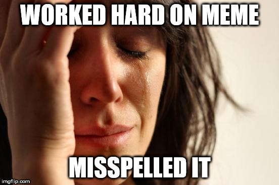 First World Problems Meme | WORKED HARD ON MEME MISSPELLED IT | image tagged in memes,first world problems | made w/ Imgflip meme maker