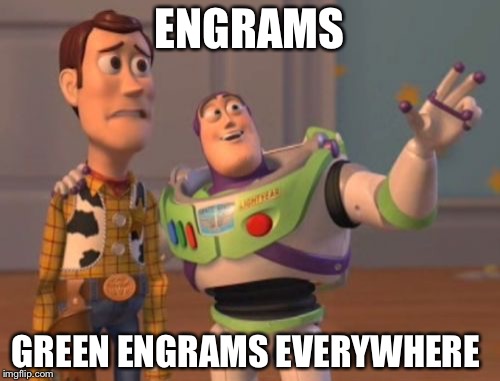 X, X Everywhere Meme | ENGRAMS; GREEN ENGRAMS EVERYWHERE | image tagged in memes,x x everywhere | made w/ Imgflip meme maker
