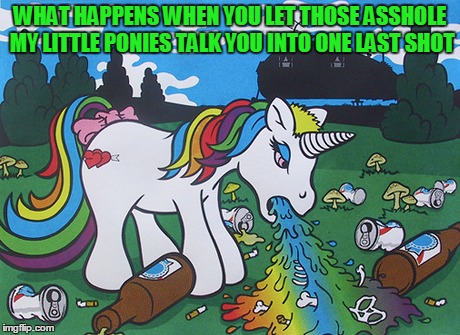 WHAT HAPPENS WHEN YOU LET THOSE ASSHOLE MY LITTLE PONIES TALK YOU INTO ONE LAST SHOT | made w/ Imgflip meme maker