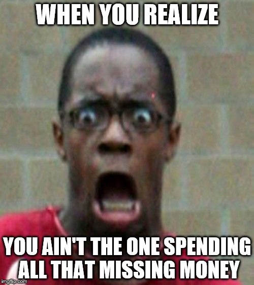 WHEN YOU REALIZE; YOU AIN'T THE ONE SPENDING ALL THAT MISSING MONEY | image tagged in money,nopeman | made w/ Imgflip meme maker