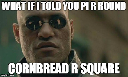 Matrix Morpheus Meme | WHAT IF I TOLD YOU PI R ROUND CORNBREAD R SQUARE | image tagged in memes,matrix morpheus | made w/ Imgflip meme maker