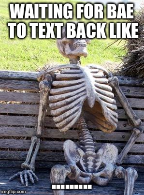 Waiting Skeleton | WAITING FOR BAE TO TEXT BACK LIKE; ......... | image tagged in memes,waiting skeleton | made w/ Imgflip meme maker