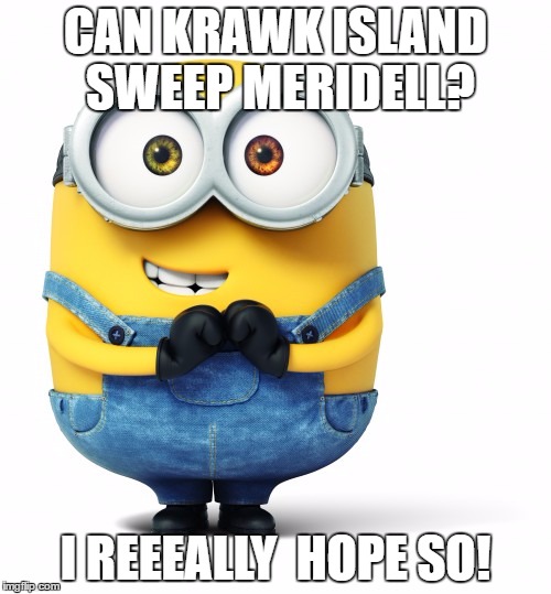 Good Luck | CAN KRAWK ISLAND SWEEP MERIDELL? I REEEALLY  HOPE SO! | image tagged in good luck | made w/ Imgflip meme maker