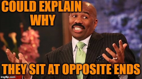 Steve Harvey Meme | COULD EXPLAIN WHY THEY SIT AT OPPOSITE ENDS | image tagged in memes,steve harvey | made w/ Imgflip meme maker