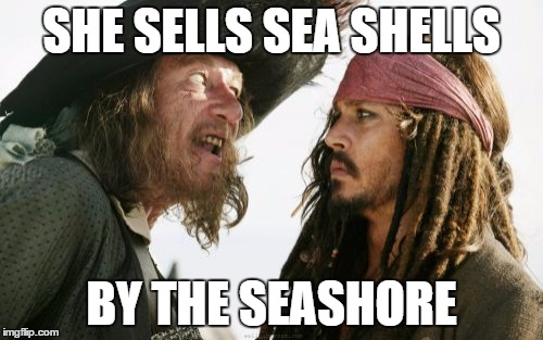 Barbosa And Sparrow | SHE SELLS SEA SHELLS; BY THE SEASHORE | image tagged in memes,barbosa and sparrow | made w/ Imgflip meme maker