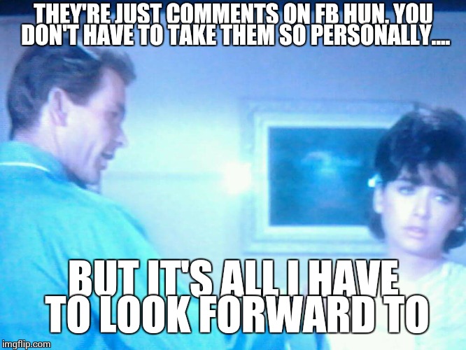 Everytime someone tries to facefight me I'm all.... | THEY'RE JUST COMMENTS ON FB HUN, YOU DON'T HAVE TO TAKE THEM SO PERSONALLY.... BUT IT'S ALL I HAVE TO LOOK FORWARD TO | image tagged in hildigar dagmar ermtrude | made w/ Imgflip meme maker