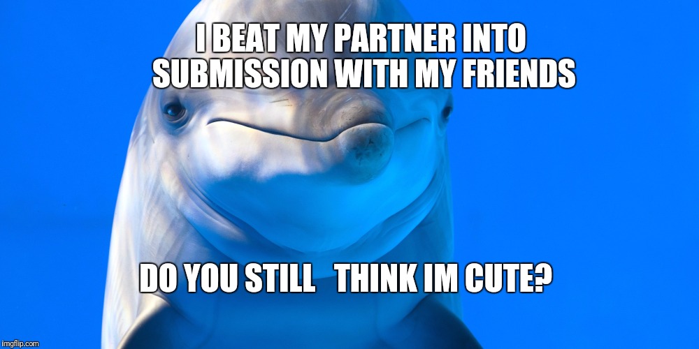 FlippeRape | I BEAT MY PARTNER INTO SUBMISSION WITH MY FRIENDS; DO YOU STILL 
 THINK IM CUTE? | image tagged in flipperape | made w/ Imgflip meme maker