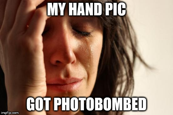 imgflop | MY HAND PIC; GOT PHOTOBOMBED | image tagged in memes,first world problems | made w/ Imgflip meme maker