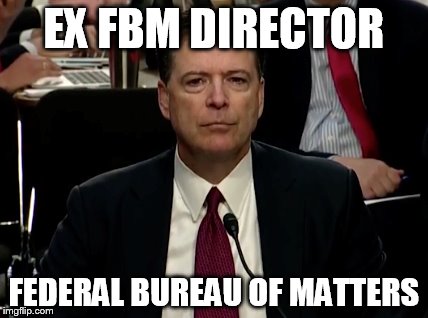 comey | EX FBM DIRECTOR; FEDERAL BUREAU OF MATTERS | image tagged in fbi director james comey | made w/ Imgflip meme maker