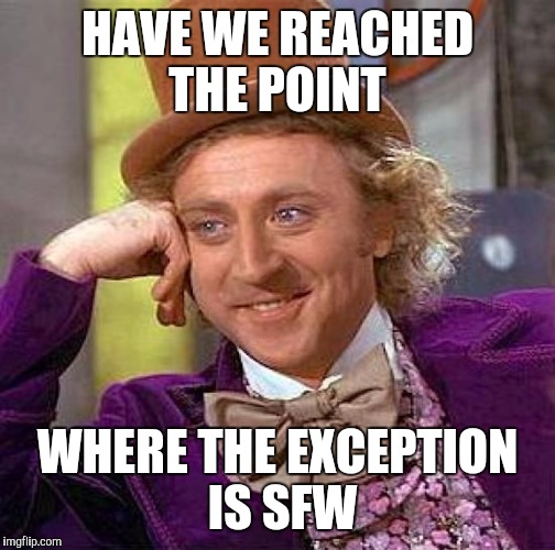 Creepy Condescending Wonka Meme | HAVE WE REACHED THE POINT; WHERE THE EXCEPTION IS SFW | image tagged in memes,creepy condescending wonka | made w/ Imgflip meme maker