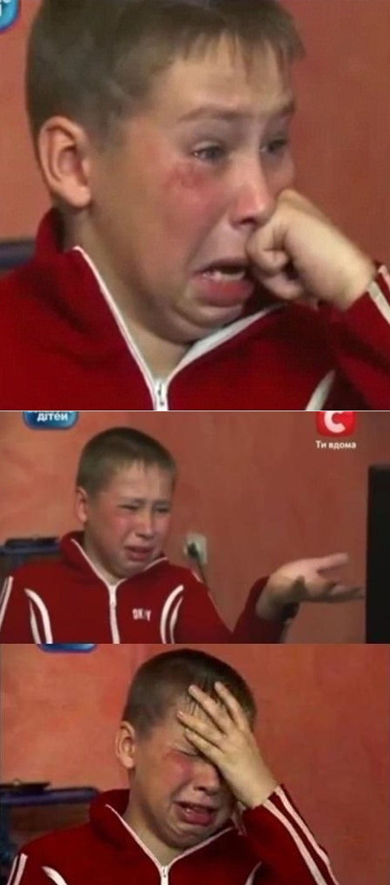 crying ukrainian kid 3 panel Blank Meme Template