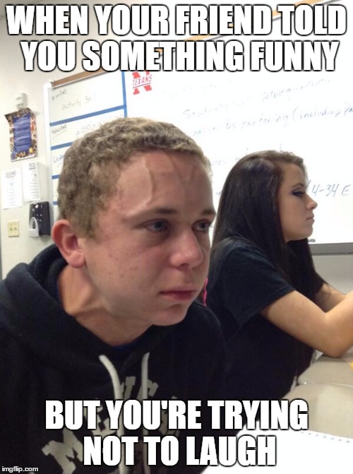 Hold fart | WHEN YOUR FRIEND TOLD YOU SOMETHING FUNNY; BUT YOU'RE TRYING NOT TO LAUGH | image tagged in hold fart | made w/ Imgflip meme maker