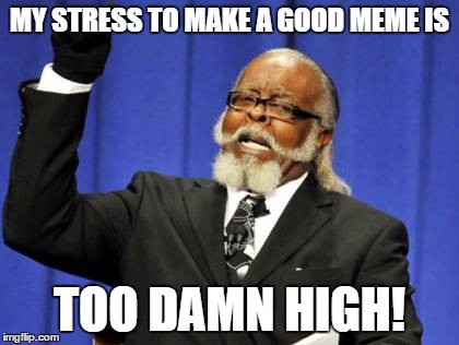 Too Damn High Meme | MY STRESS TO MAKE A GOOD MEME IS; TOO DAMN HIGH! | image tagged in memes,too damn high | made w/ Imgflip meme maker