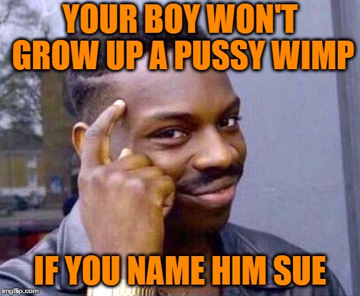 YOUR BOY WON'T GROW UP A PUSSY WIMP IF YOU NAME HIM SUE | made w/ Imgflip meme maker