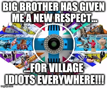 #bigbrother has taken scrapping the barrel to a new low... | BIG BROTHER HAS GIVEN ME A NEW RESPECT... ...FOR VILLAGE IDIOTS EVERYWHERE!!! | image tagged in big brother,memes | made w/ Imgflip meme maker