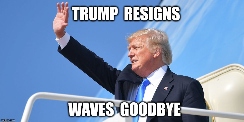 did somebody say "wish"? | TRUMP  RESIGNS; WAVES  GOODBYE | image tagged in donald trump,politics,memes,funny memes | made w/ Imgflip meme maker