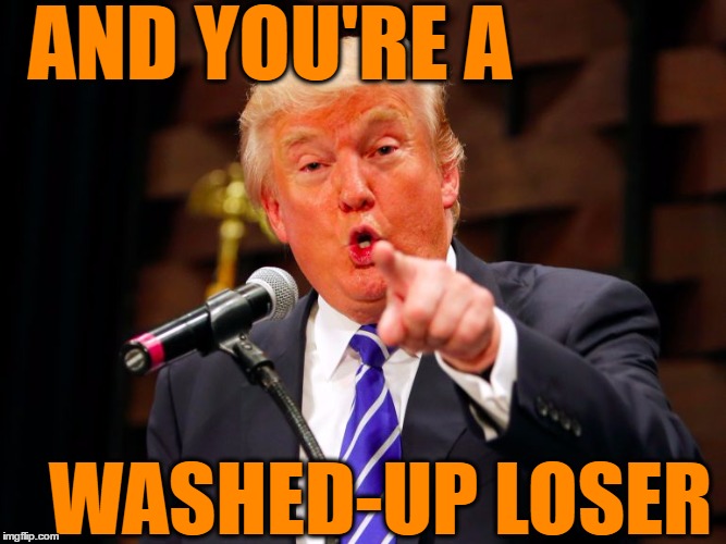 trump point | AND YOU'RE A WASHED-UP LOSER | image tagged in trump point | made w/ Imgflip meme maker