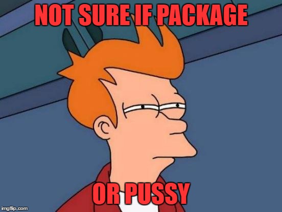 Futurama Fry Meme | NOT SURE IF PACKAGE OR PUSSY | image tagged in memes,futurama fry | made w/ Imgflip meme maker