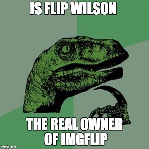 Philosoraptor | IS FLIP WILSON; THE REAL OWNER OF IMGFLIP | image tagged in memes,philosoraptor | made w/ Imgflip meme maker