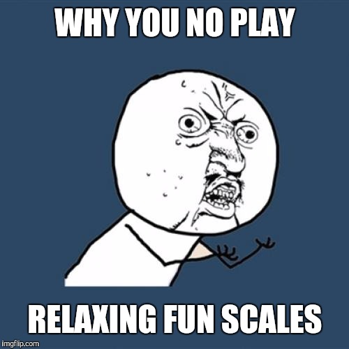 Y U No Meme | WHY YOU NO PLAY RELAXING FUN SCALES | image tagged in memes,y u no | made w/ Imgflip meme maker