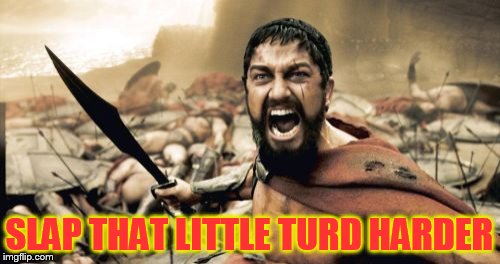 Sparta Leonidas Meme | SLAP THAT LITTLE TURD HARDER | image tagged in memes,sparta leonidas | made w/ Imgflip meme maker
