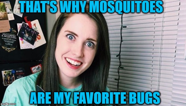 THAT'S WHY MOSQUITOES ARE MY FAVORITE BUGS | image tagged in overly attached girlfriend | made w/ Imgflip meme maker