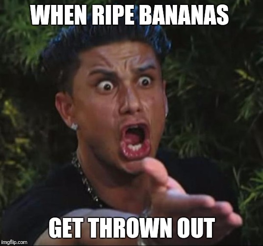DJ Pauly D | WHEN RIPE BANANAS; GET THROWN OUT | image tagged in memes,dj pauly d | made w/ Imgflip meme maker