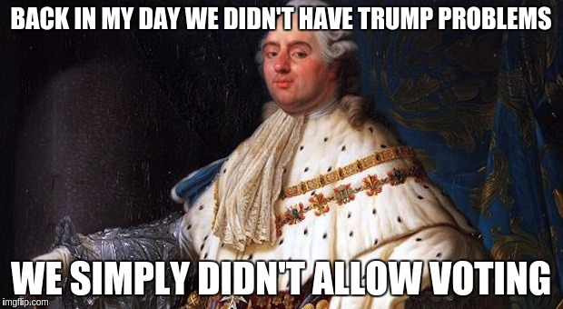 Politics!?! | BACK IN MY DAY WE DIDN'T HAVE TRUMP PROBLEMS; WE SIMPLY DIDN'T ALLOW VOTING | image tagged in louis xvi,memes,funny,politics,trump,problems | made w/ Imgflip meme maker