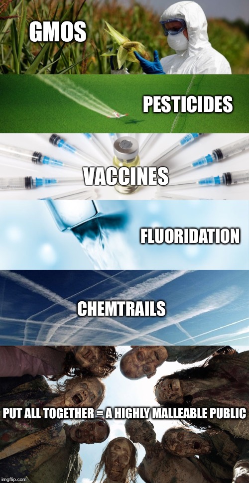 Suicide Cocktail | GMOS; PESTICIDES; VACCINES; FLUORIDATION; CHEMTRAILS; PUT ALL TOGETHER = A HIGHLY MALLEABLE PUBLIC | image tagged in pesticides,gmo,vaccines,chemtrails,fluoride,zombies | made w/ Imgflip meme maker