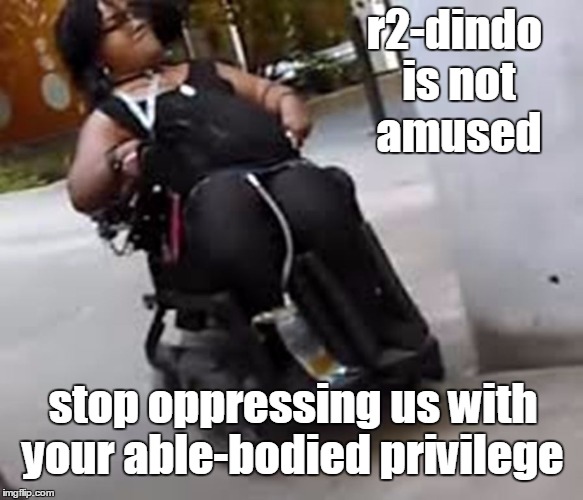 R2-Dindu sjw goddess | r2-dindo is not amused stop oppressing us with your able-bodied privilege | image tagged in r2-dindu sjw goddess | made w/ Imgflip meme maker