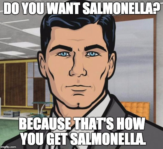 Archer Meme | DO YOU WANT SALMONELLA? BECAUSE THAT'S HOW YOU GET SALMONELLA. | image tagged in memes,archer | made w/ Imgflip meme maker