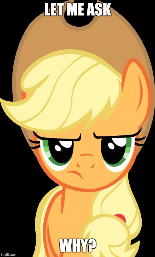 Applejack is not amused | LET ME ASK WHY? | image tagged in applejack is not amused | made w/ Imgflip meme maker