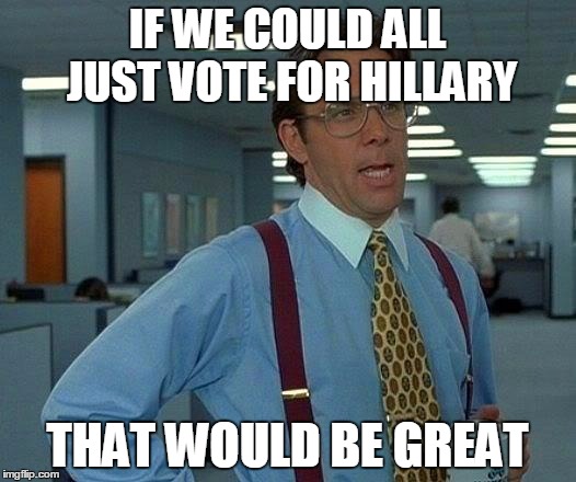 That Would Be Great | IF WE COULD ALL JUST VOTE FOR HILLARY; THAT WOULD BE GREAT | image tagged in memes,that would be great | made w/ Imgflip meme maker