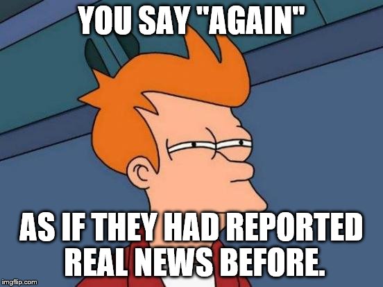 Futurama Fry Meme | YOU SAY "AGAIN" AS IF THEY HAD REPORTED REAL NEWS BEFORE. | image tagged in memes,futurama fry | made w/ Imgflip meme maker