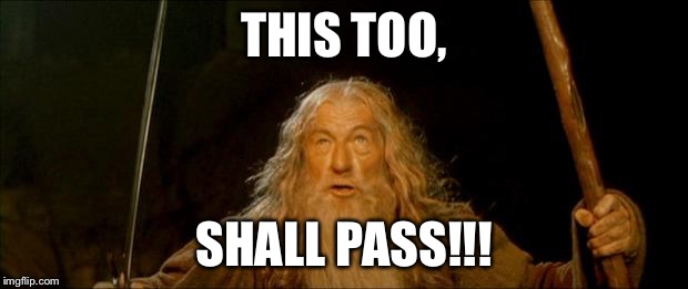 gandalf you shall not pass | THIS TOO, SHALL PASS!!! | image tagged in gandalf you shall not pass | made w/ Imgflip meme maker