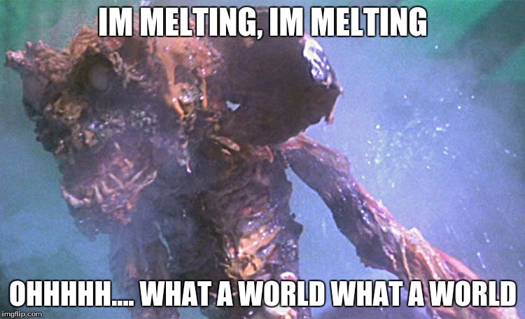 IM MELTING, IM MELTING; OHHHHH.... WHAT A WORLD WHAT A WORLD | image tagged in scary | made w/ Imgflip meme maker