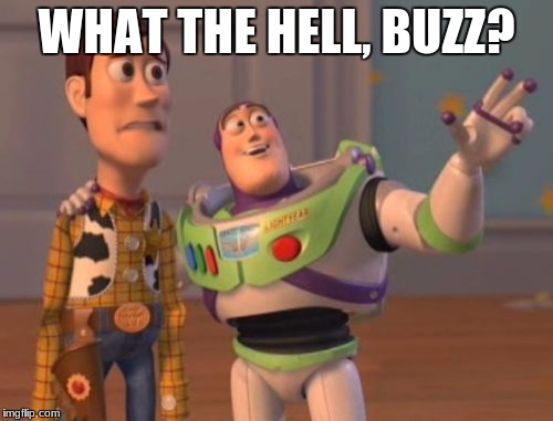 X, X Everywhere | WHAT THE HELL, BUZZ? | image tagged in memes,x x everywhere | made w/ Imgflip meme maker