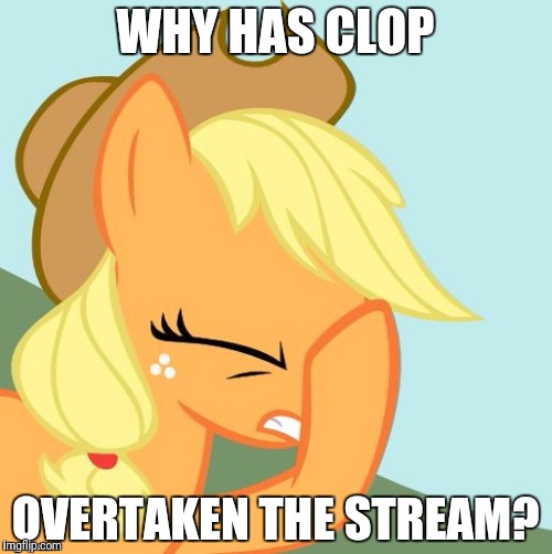 AJ face hoof | WHY HAS CLOP; OVERTAKEN THE STREAM? | image tagged in aj face hoof | made w/ Imgflip meme maker