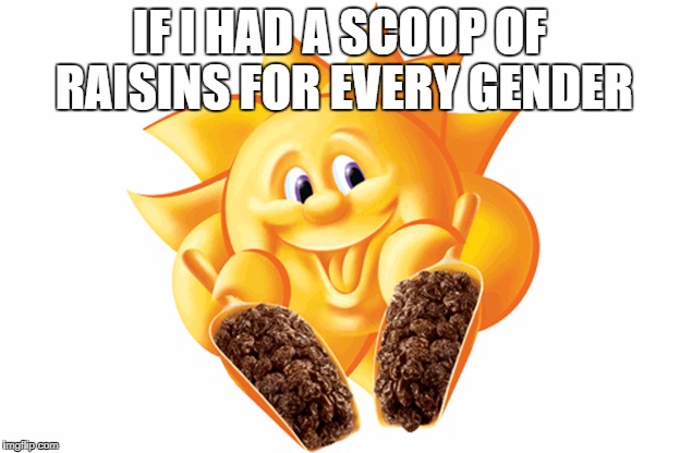 IF I HAD A SCOOP OF RAISINS FOR EVERY GENDER | image tagged in two scoops | made w/ Imgflip meme maker
