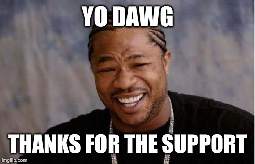 Yo Dawg Heard You Meme | YO DAWG THANKS FOR THE SUPPORT | image tagged in memes,yo dawg heard you | made w/ Imgflip meme maker