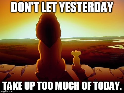 Lion King | DON'T LET YESTERDAY; TAKE UP TOO MUCH OF TODAY. | image tagged in memes,lion king | made w/ Imgflip meme maker