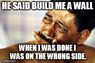 build me a wall... | HE SAID BUILD ME A WALL; WHEN I WAS DONE I WAS ON THE WRONG SIDE. | image tagged in crying mexican,got trumped | made w/ Imgflip meme maker