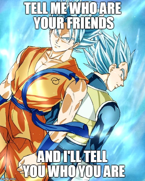 "Kakarrot, I am not you friend!" "OK, best buddy." | TELL ME WHO ARE YOUR FRIENDS; AND I'LL TELL YOU WHO YOU ARE | image tagged in goku vegeta,memes,friends,dragon ball,super saiyan,super saiyan blue | made w/ Imgflip meme maker