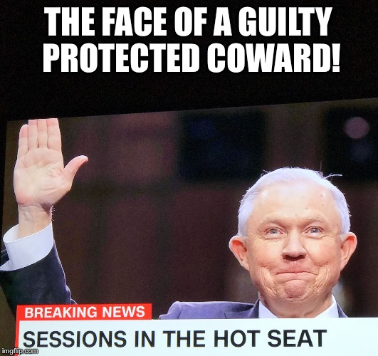 THE FACE OF A GUILTY PROTECTED COWARD! | image tagged in guilty jeff sessions | made w/ Imgflip meme maker