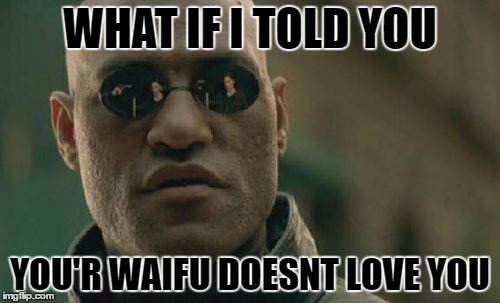 Matrix Morpheus Meme | WHAT IF I TOLD YOU; YOU'R WAIFU DOESNT LOVE YOU | image tagged in memes,matrix morpheus | made w/ Imgflip meme maker